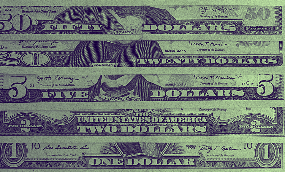 Dollar bills.