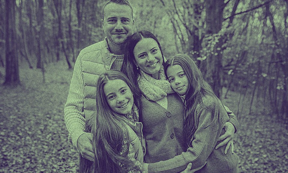 A nuclear family together.